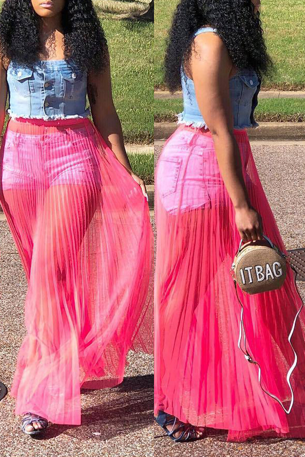 

Lovely Women’s See-though Red Gauze Ankle Length A Line Skirt