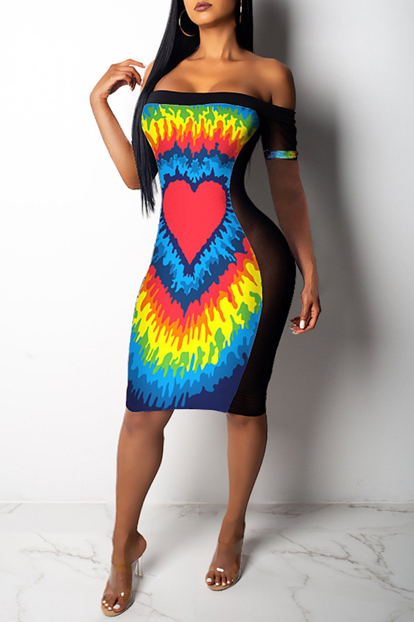 

Lovely Women’s Off The Shoulder Printed Red Knee Length A Line Dress