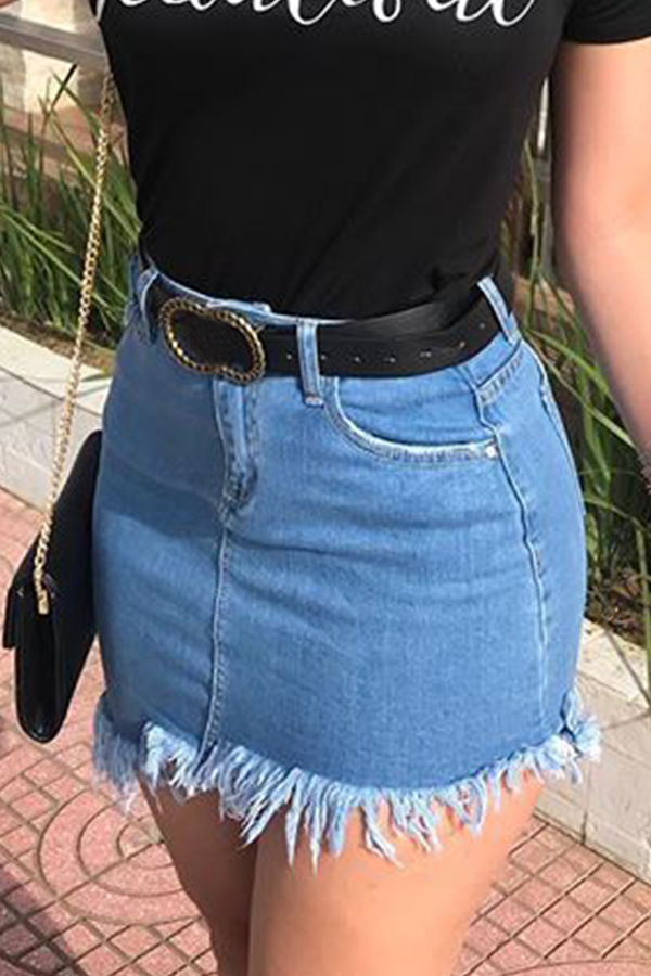 

Lovely Stylish Tassel Design Baby Blue Skirt