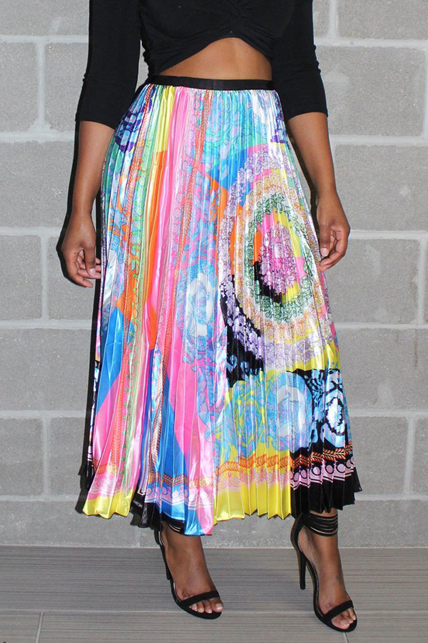 

Lovely Casual Ruffle Printed Ankle Length Skirt, Multi