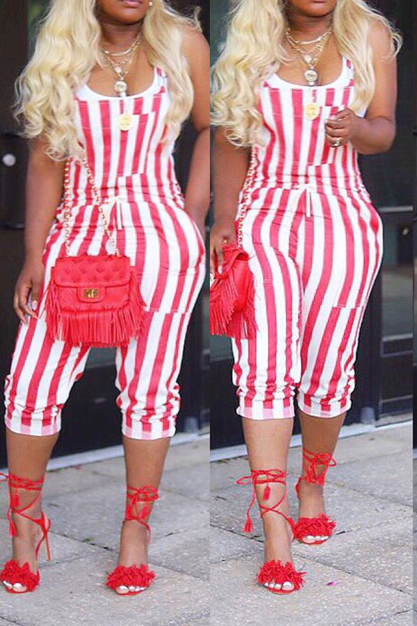 

Lovely Casual Striped Red One-piece Jumpsuit
