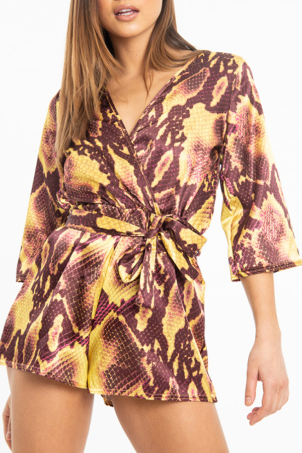 

Lovely Bohemian Snakeskin Pattern Printed Yellow One-piece Romper