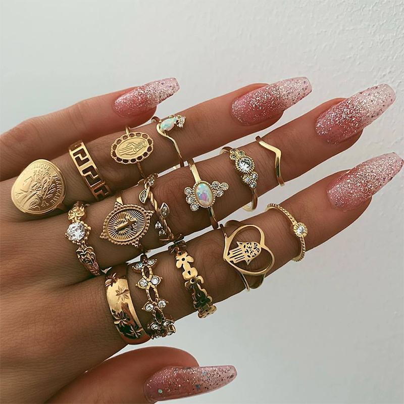 Lovely Fashion Rhinestone Decoration Gold Metal Ring