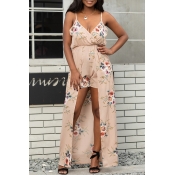 Lovely Stylish Printed Patchwork Khaki One-piece R