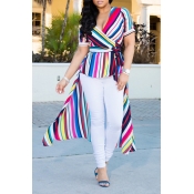 Lovely Stylish V Neck Striped Shirt