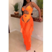 Lovely Sexy Hollow-out See-though Orange Two-piece