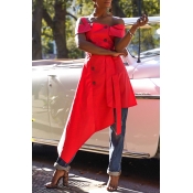 Lovely Stylish Off The Shoulder Asymmetrical Red B