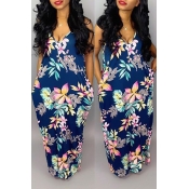 Lovely Stylish Printed Backless Dark Blue Floor Le