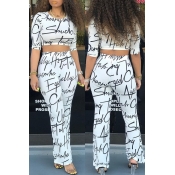 Lovely Casual Letter Printed White Two-piece Pants