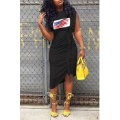 Lovely Independence Day Casual Printed Black Knee 