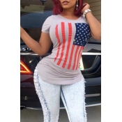 Lovely Independence Day Casual Printed Grey T-shir