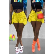 Lovely Chic Pockets Design Yellow Shorts