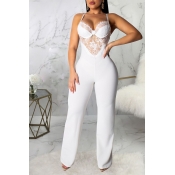 Lovely Sexy Lace Patchwork White One-piece Jumpsui