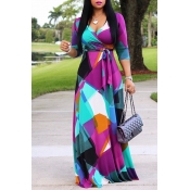 LW Sweet V Neck Color Block Patchwork Multicolor F