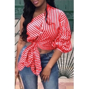 Lovely Casual One Shoulder Striped Red Blouse