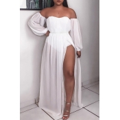 Lovely Sweet Off The Shoulder Side Split White Flo