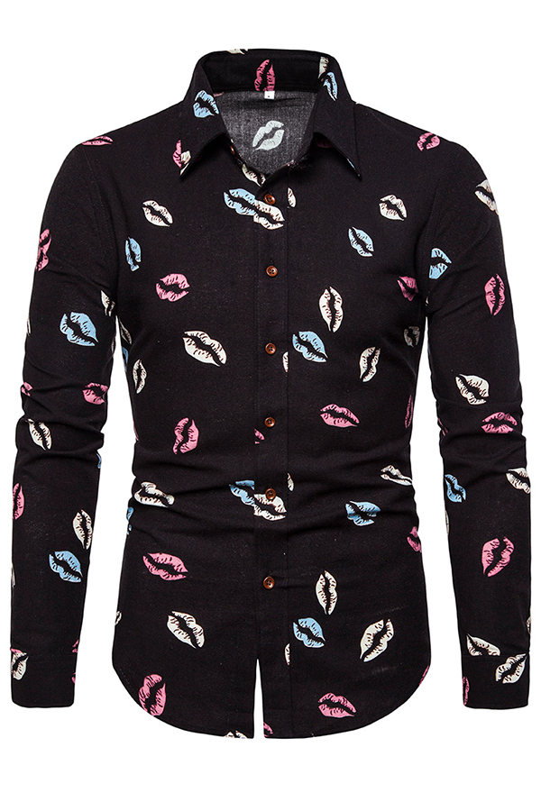 

Lovely Casual Lip Printed Black Shirt