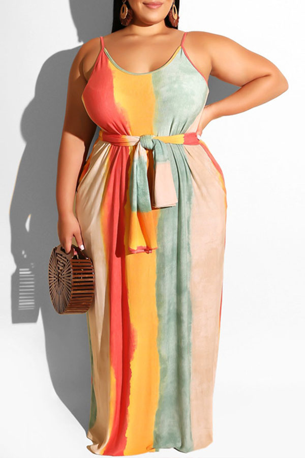 

Lovely Casual Printed Lace-up Apricot Floor Length Plus Size Dress