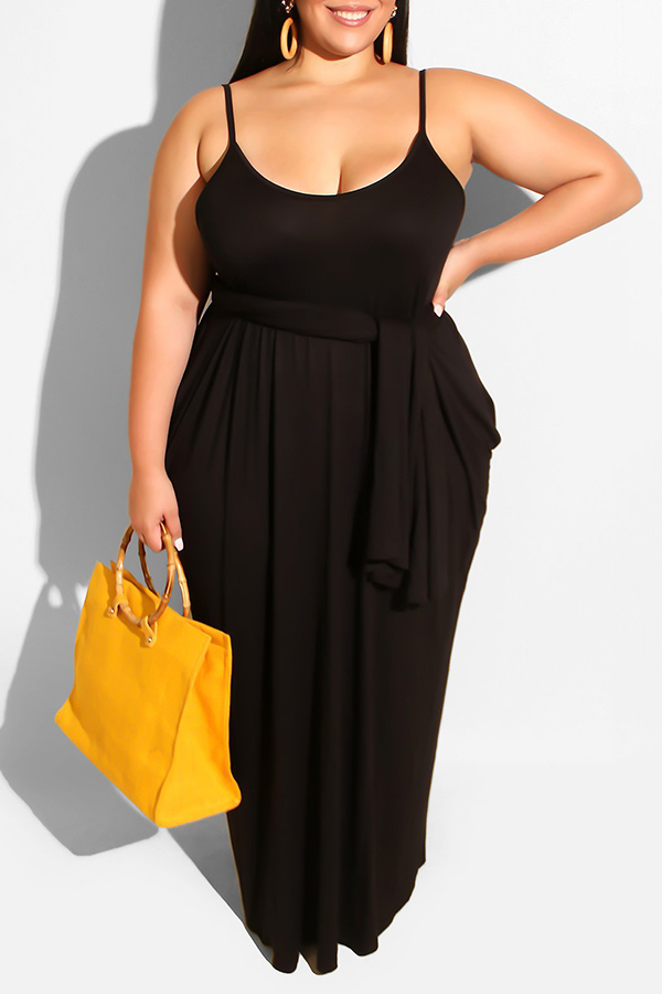

LW Casual Spaghetti Straps Black Floor Length Dress