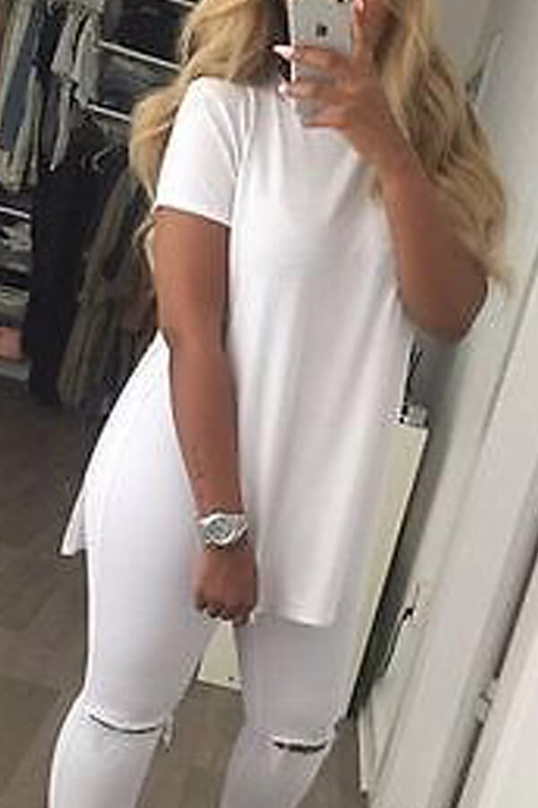 

Lovely Casual O Neck White T-shirt