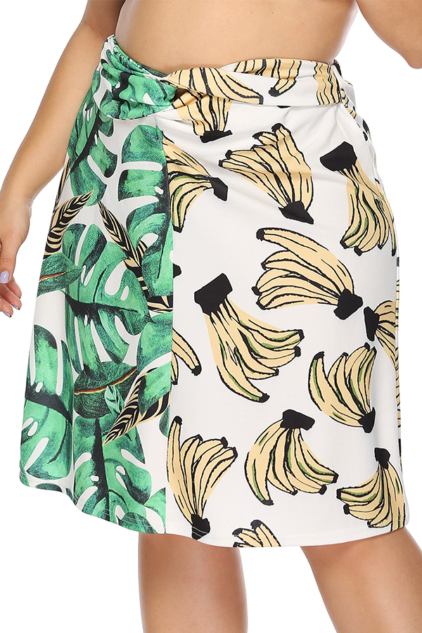 

Lovely Stylish Banana Printed Patchwork Green Skirt