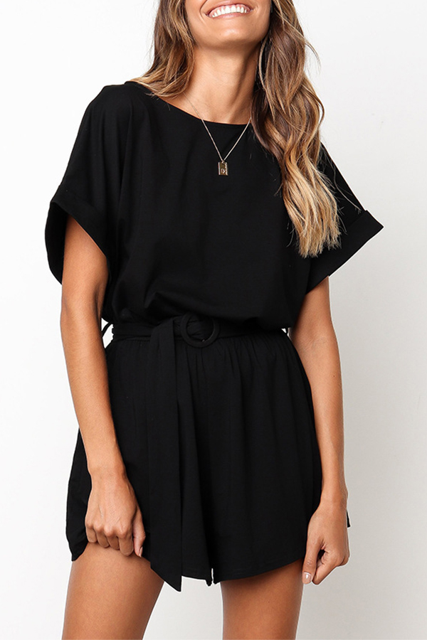 

Lovely Casual O Neck Black One-piece Romper