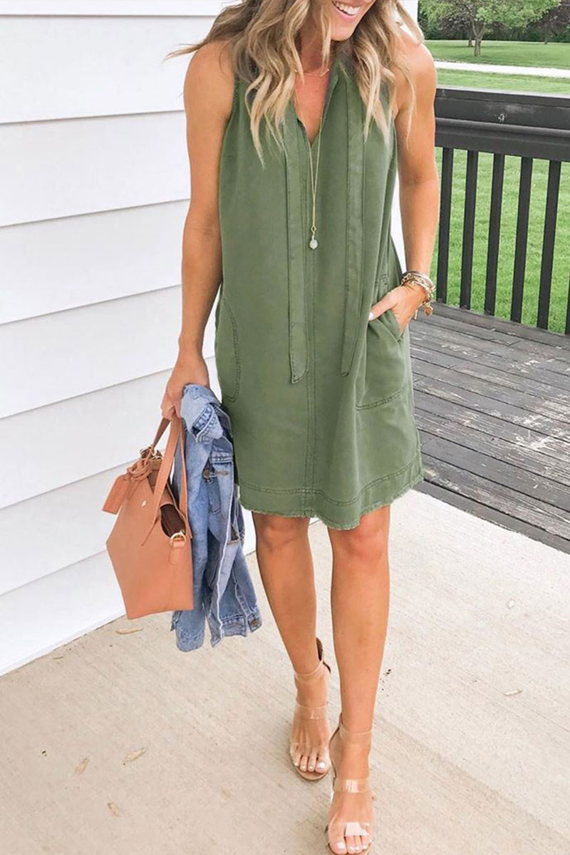

Lovely V Neck Patchwork Green Mini Dress