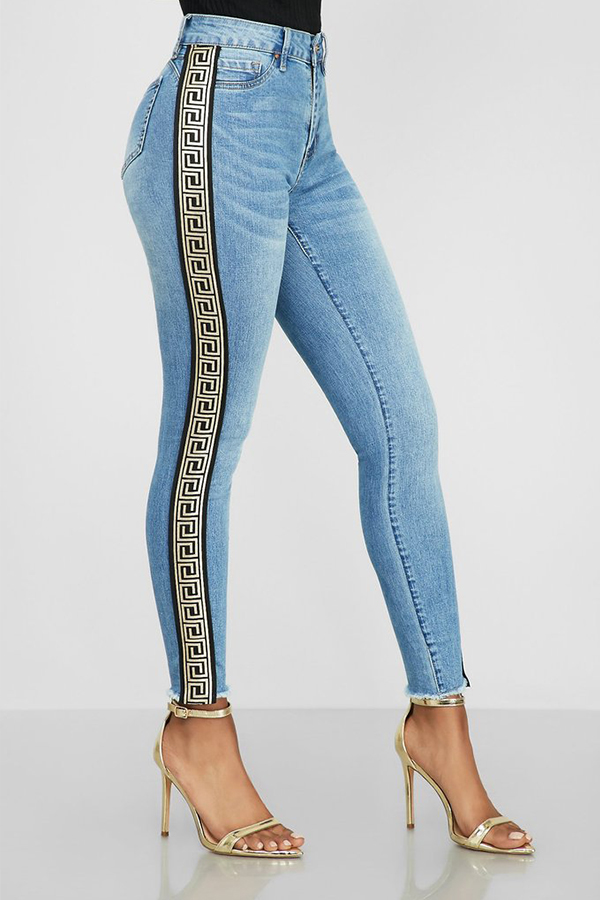 

Lovely Casual Patchwork Blue Jeans