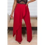 Lovely Stylish Ruffle Patchwork Asymmetrical Red P
