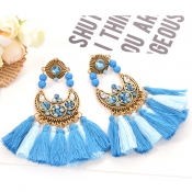 Lovely Fashion Tassel Design Blue Alloy Earring