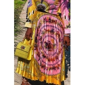 Lovely Bohemian Printed Gold Ankle Length A Line S