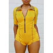 Lovely Casual Zipper Design Yellow One-piece Rompe