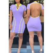 Lovely Sexy Hollow-out Light Purple Mini Dress
