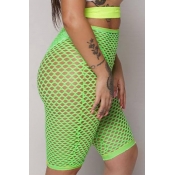 Lovely Sexy High Waist Hollow-out Green Shorts(Wit