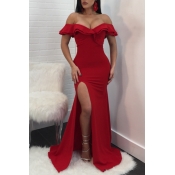 Lovely Sexy Off The Shoulder Side Split Red Traili