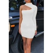 Lovely Stylish One Shoulder Hollow-out White Knee 