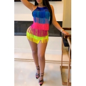 Lovely Sexy Tassel Design Multicolor Mini Dress