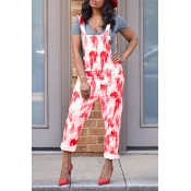 Lovely Casual Printed Wine Red One-piece Jumpsuit