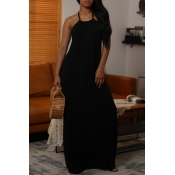 Lovely Casual Halter O Neck Backless Black Ankle L
