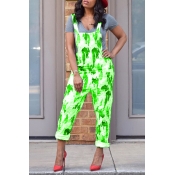 Lovely Casual Printed Green One-piece Jumpsuit