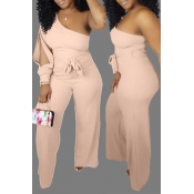 Lovely Casual One Shoulder Light Pink One-piece Ju