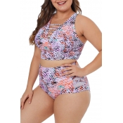Lovely Printed Hollow-out Multicolor Plus Size Two