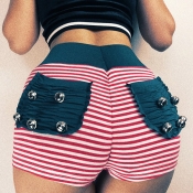 Lovely Casual Striped Patchwork Red Shorts