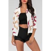 Lovely Casual Printed Zipper Design White Jacket