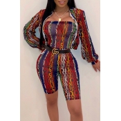 Lovely Casual Letter Printed Multicolor Two-piece 