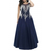 Lovely Casual O Neck Sequins Decoration Blue Ankle