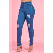 Lovely Casual Hollow-out Blue Jeans