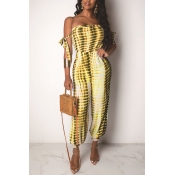 Lovely Casual Dew Shoulder Yellow One-piece Jumpsu