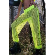 Lovely Trendy Hollow-out Fluorescent Yellow Pants 