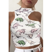 Lovely Sexy Printed Hollow-out White Tank Top
